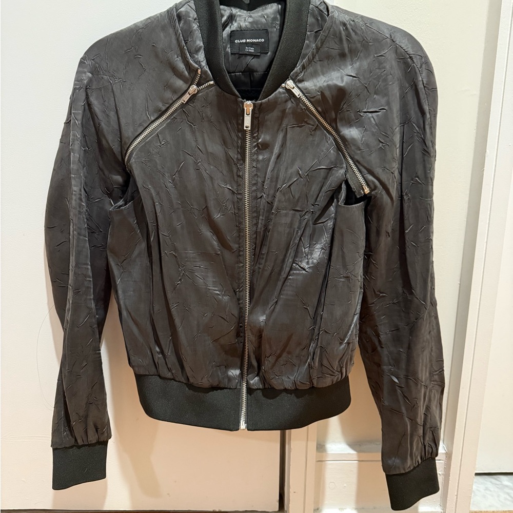 Club Monaco Green Bomber Jacket Removable Sleeves